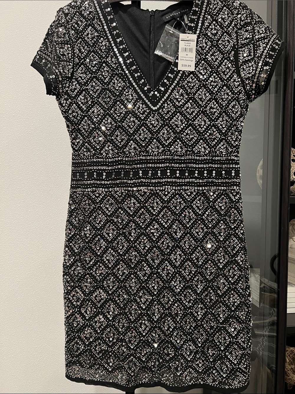 Endless Rose Black Beaded V-Neck Mini Dress